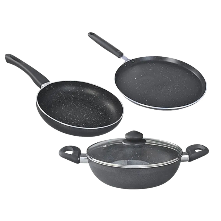 Mr. Light 4 in one combo |Aluminium 3 Pcs Set- Tawa, Fry Pan & Kadai with 1 Glass Lid