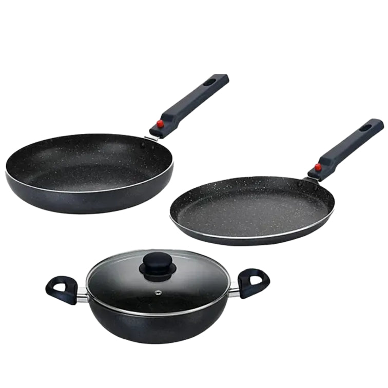 Mr. Light 4 in one combo |Aluminium 3 Pcs Set- Tawa, Fry Pan & Kadai with 1 Glass Lid
