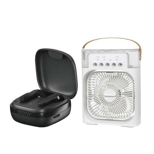 Mini cooling fan and sky dark earbuds