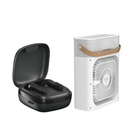 Mini cooling fan and sky dark earbuds
