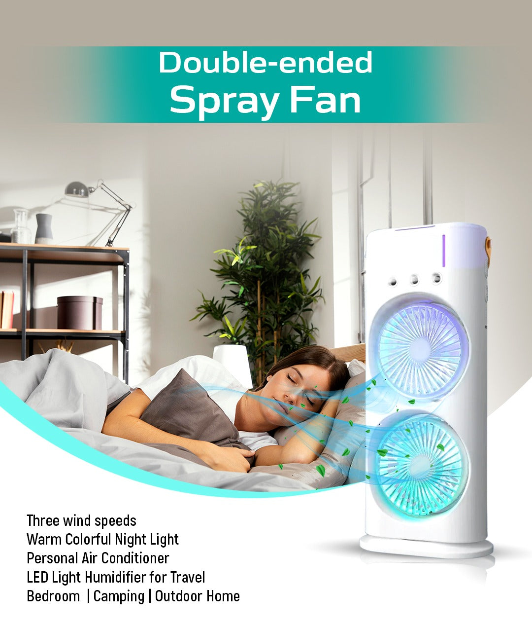 Double-Ended Spray Fan Personal Air Cooler - Air Cooling Fan for Your Desk, Nightstand,